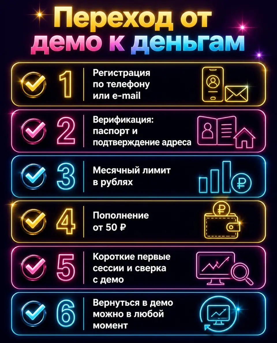 Чек-лист перехода от демо-слотов к игре на деньги