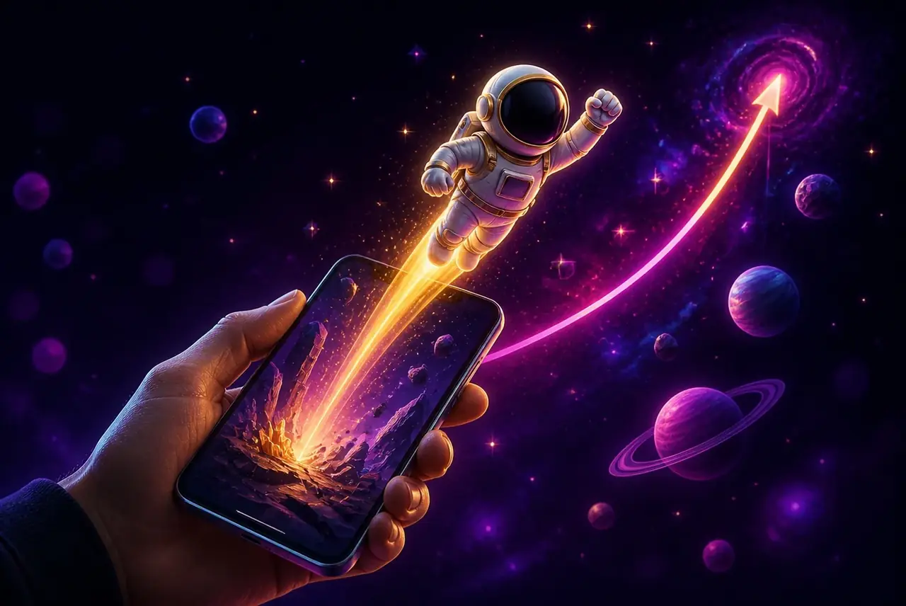Космонавт Spaceman вылетает из экрана смартфона