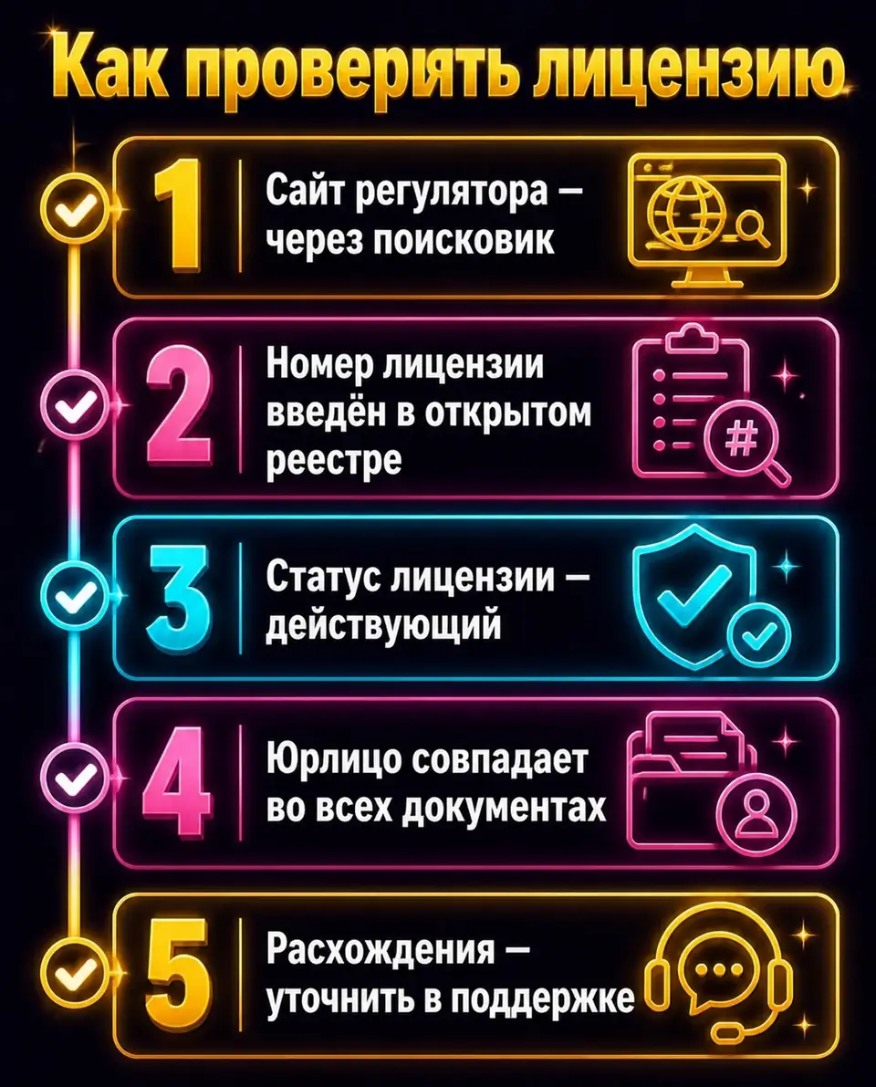 Чек-лист самостоятельной проверки лицензии казино