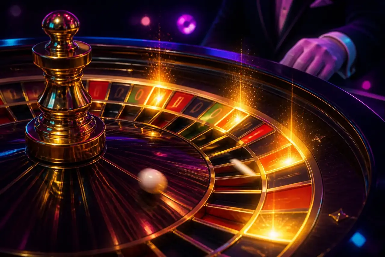Колесо европейской рулетки с подсвеченными числами Mega Roulette