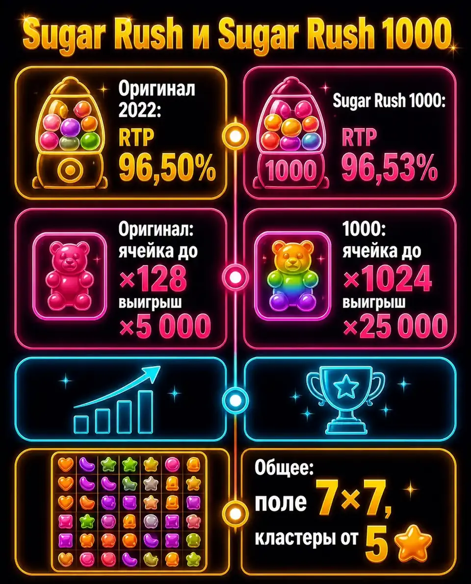 Сравнение версий Sugar Rush и Sugar Rush 1000 в цифрах