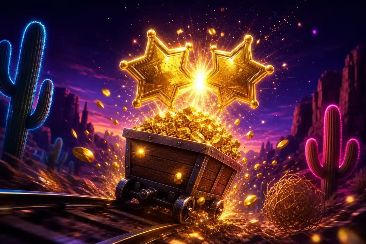 Крупный выигрыш в Wild West Gold: вагонетка золота и вспышка wild