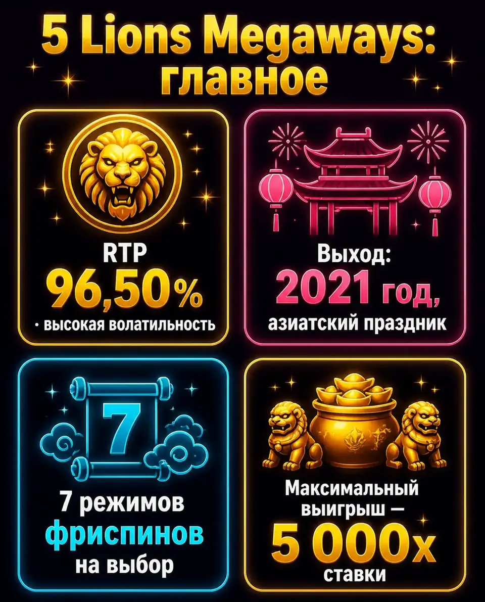 Ключевые факты обзора слота 5 Lions Megaways