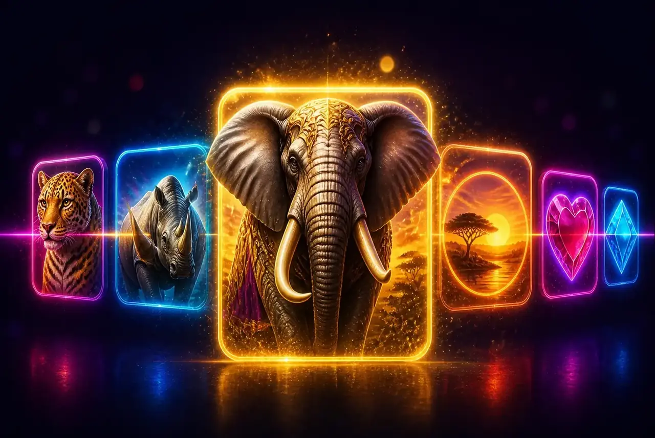 Символы слота African Elephant: дикий слон, животные саванны и скаттер