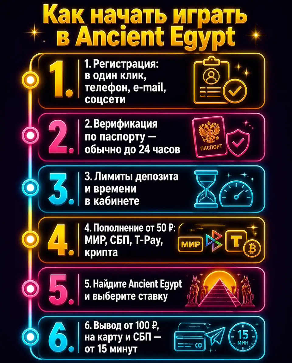 Пошаговая инструкция: регистрация, верификация, депозит и запуск Ancient Egypt
