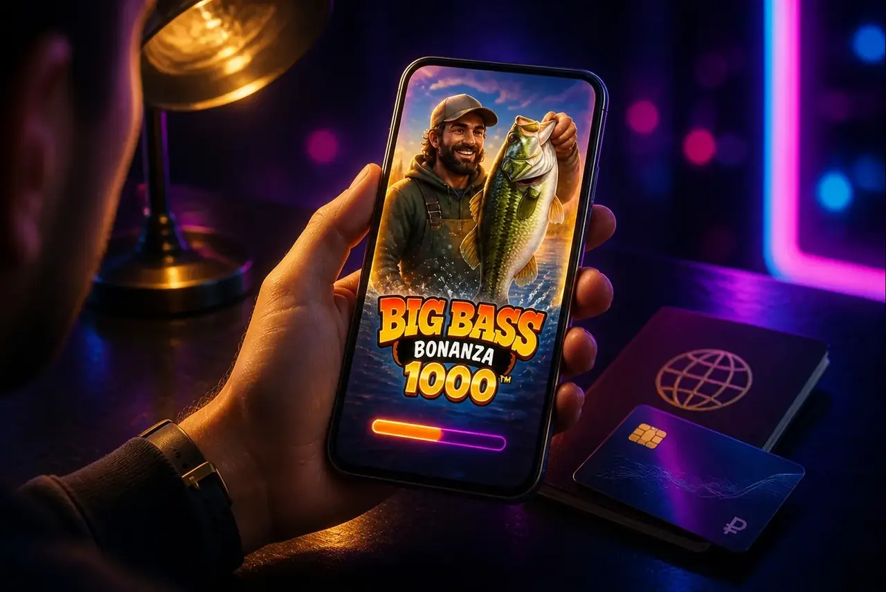 Игрок открывает Big Bass Bonanza 1000 на смартфоне после регистрации