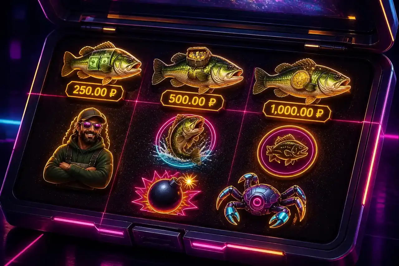 Символы Big Bass Mission Fishin' в шпионском кейсе