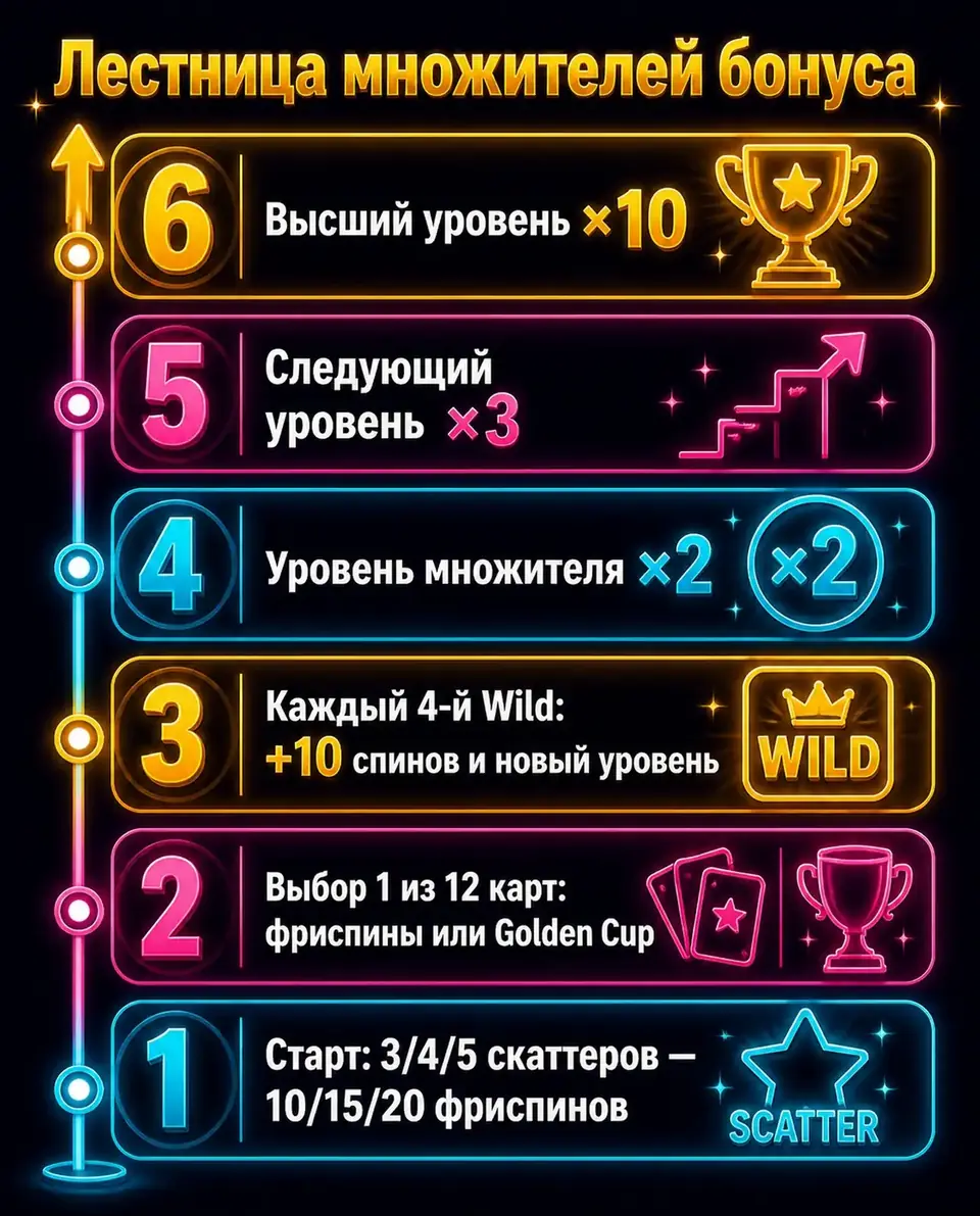Ступени множителя в бонусе Big Bass Return to the Races