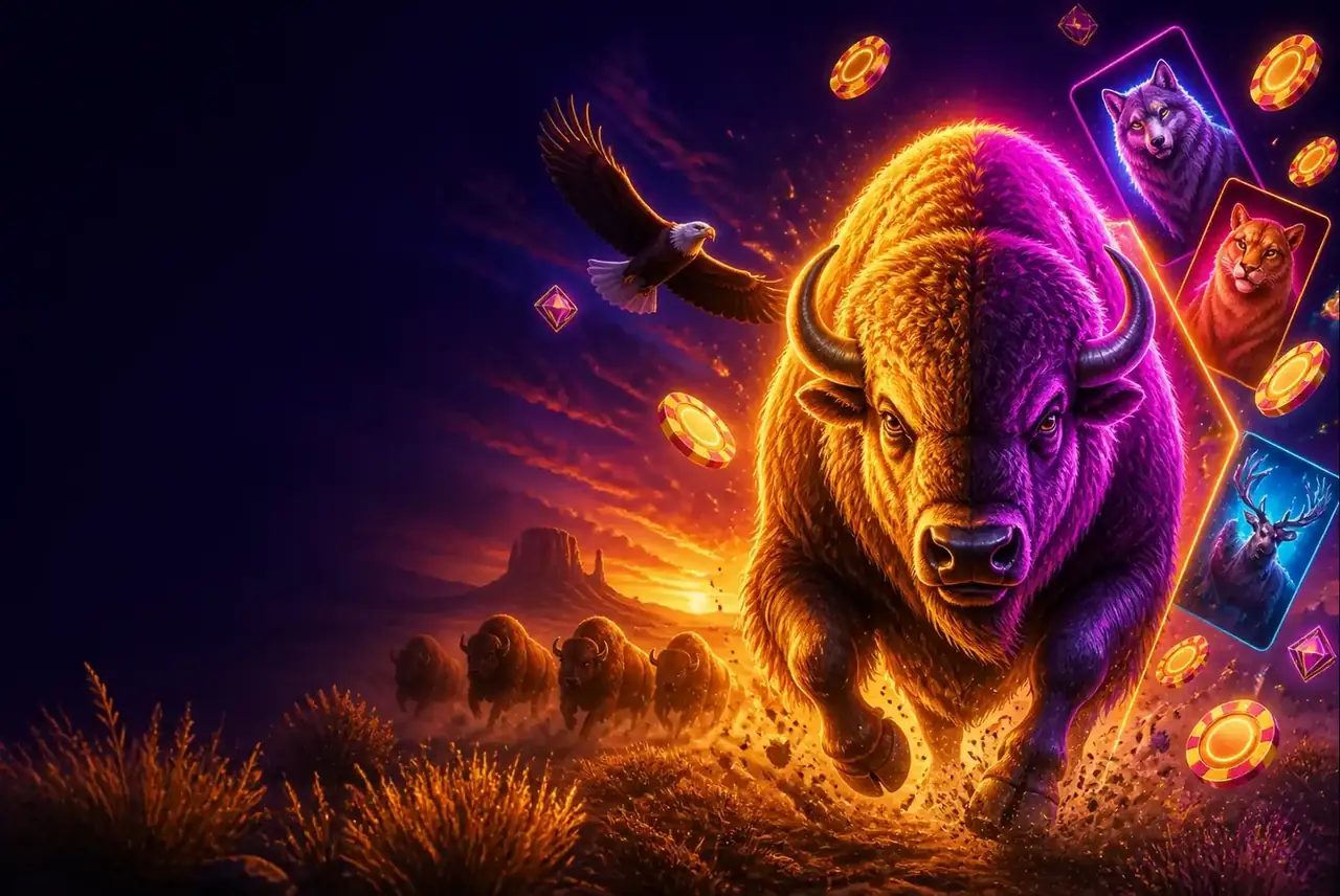 Buffalo King Megaways: бизон мчится по прерии на закате
