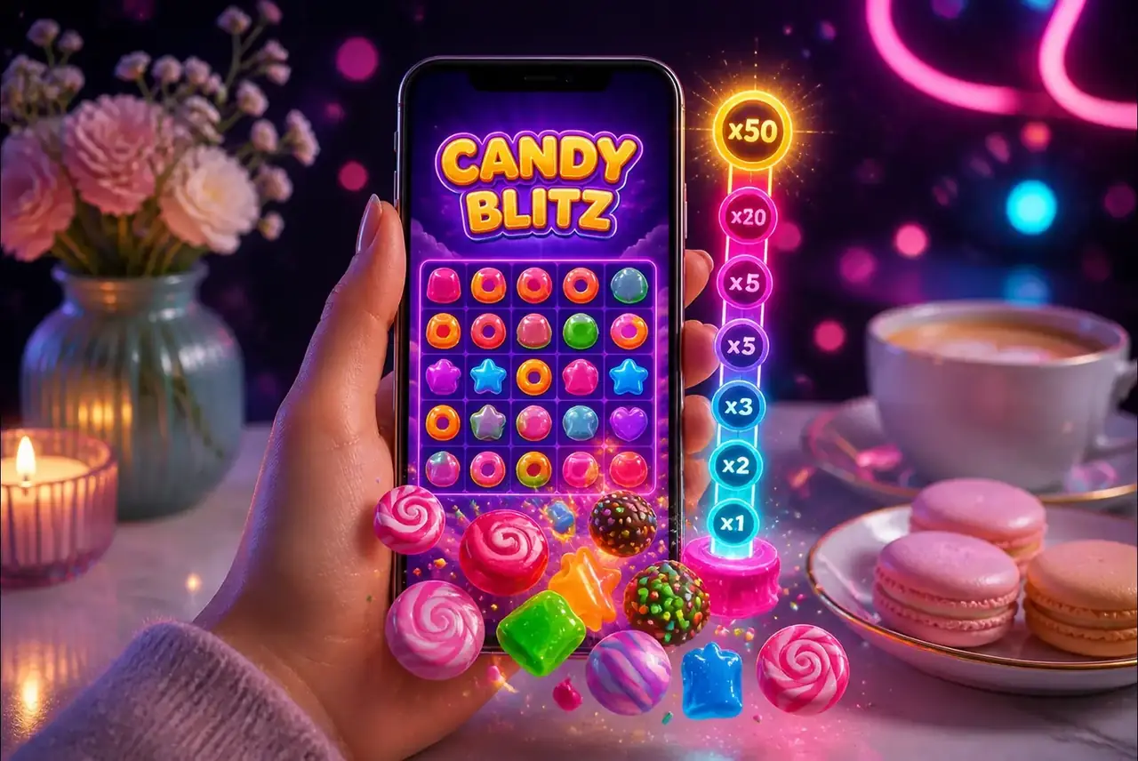 Candy Blitz на телефоне: сетка 6×5 и шкала множителей