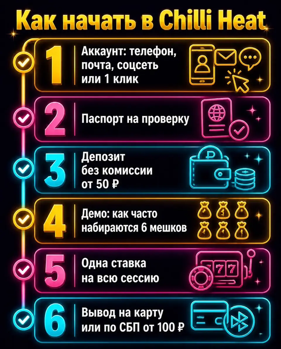Чек-лист начала игры на деньги в Chilli Heat