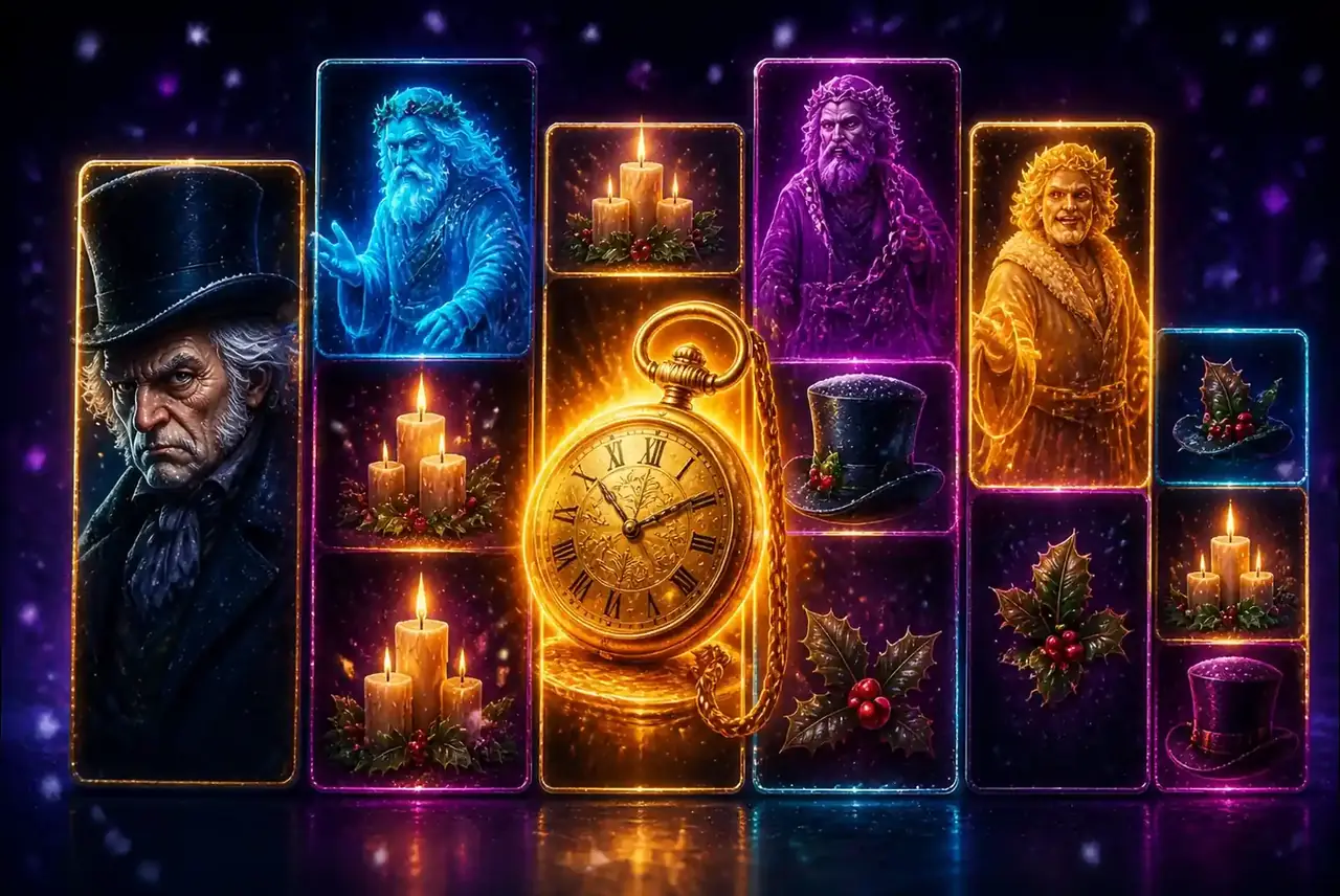 Скрудж, призраки и часы-скаттер — символы Christmas Carol Megaways
