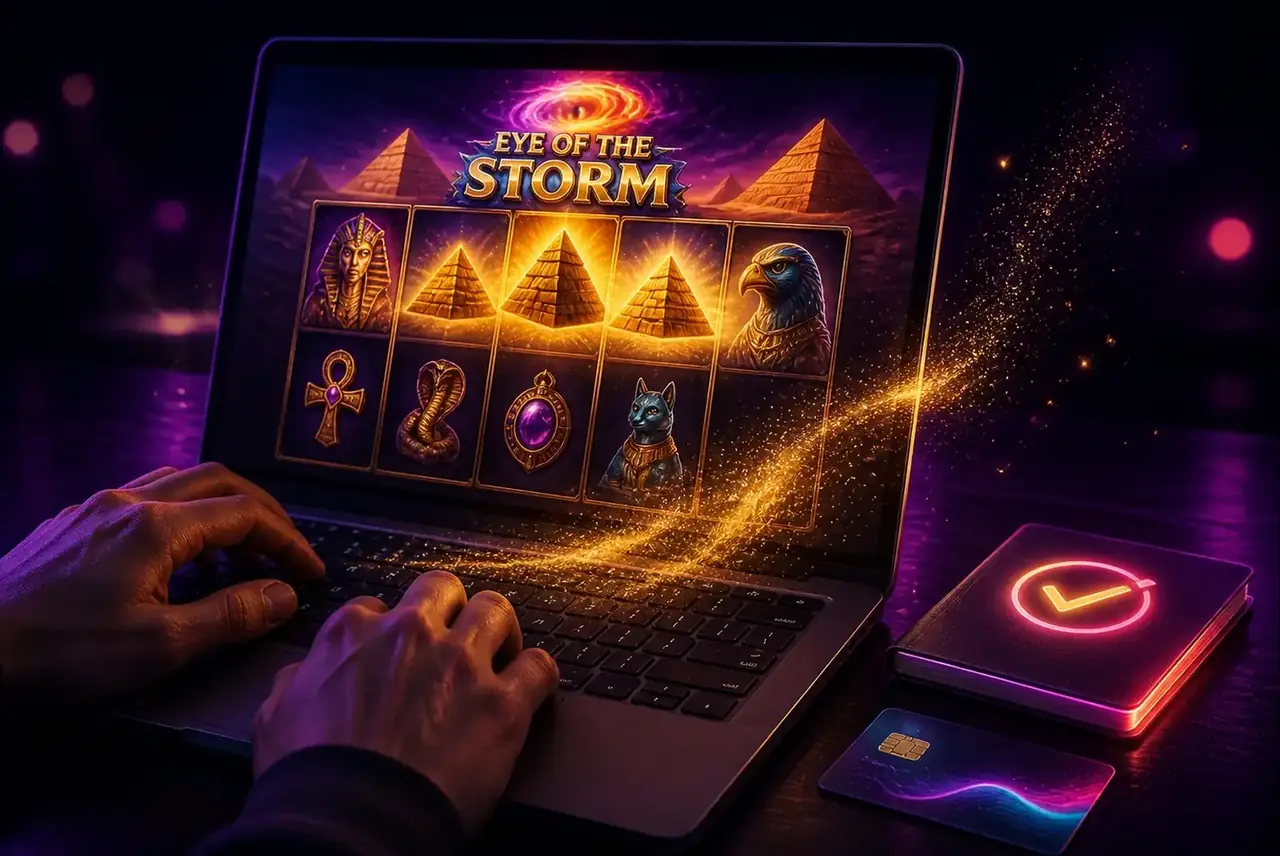 Ноутбук со слотом Eye of the Storm, паспорт и карта для старта