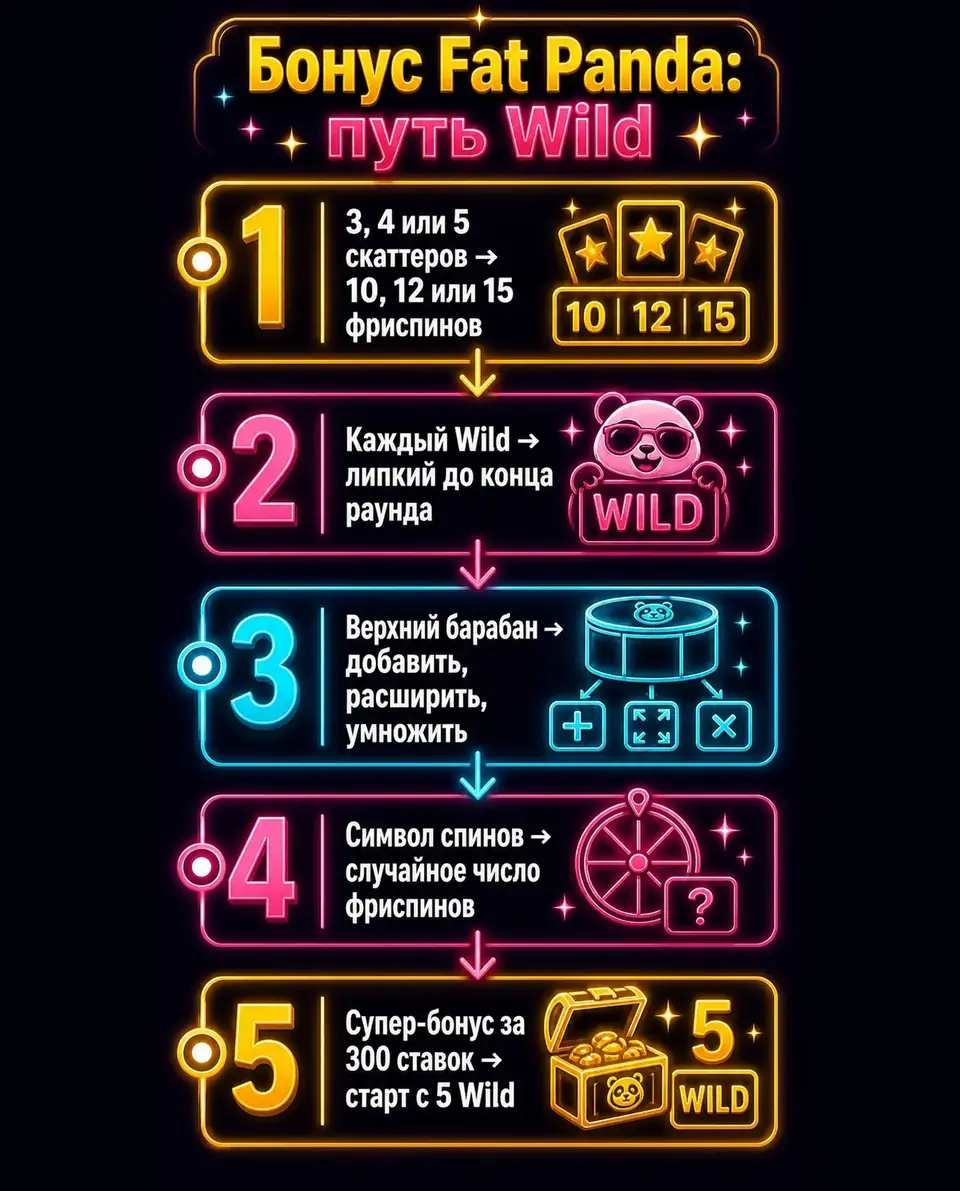 Схема бонуса Fat Panda с липкими Wild и верхним барабаном