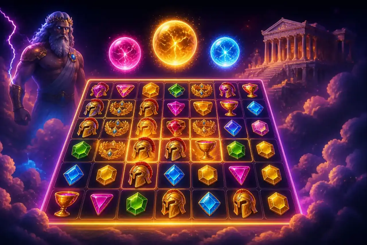 Символы Олимпа и множители на поле 7×7 Fortune of Olympus