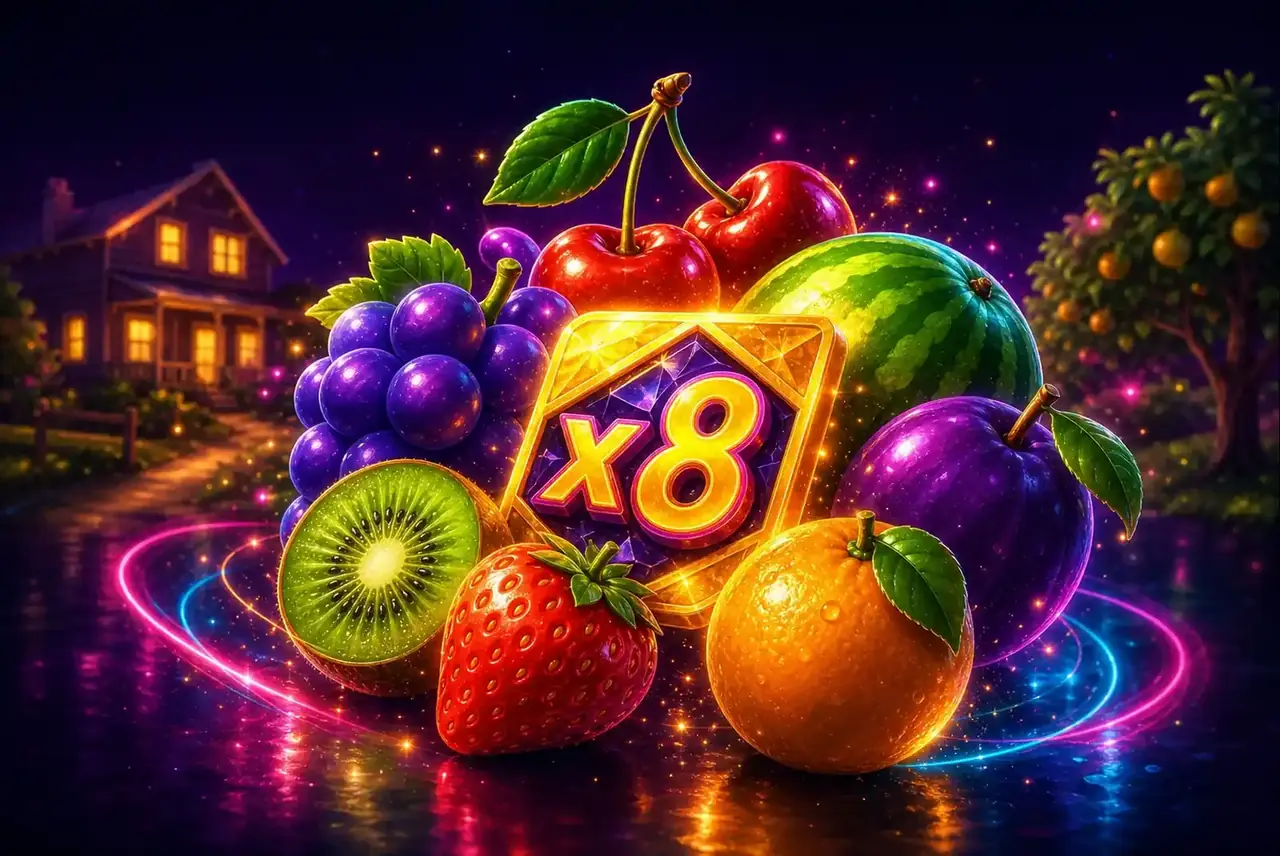 Крупные яркие фрукты и вайлд с множителем в Fruit Party 2
