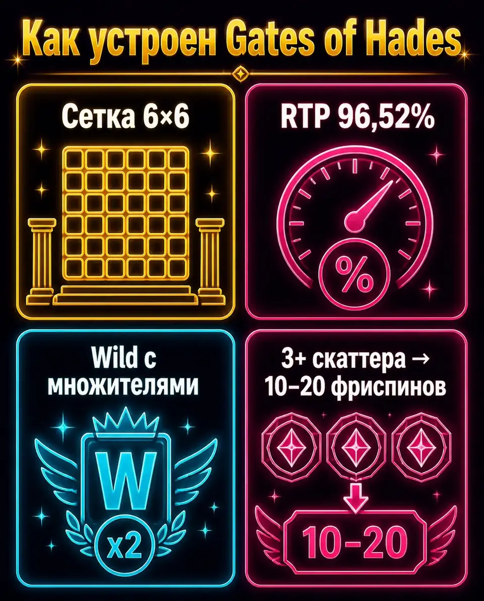 Основные правила Gates of Hades: сетка 6×6, RTP и фриспины