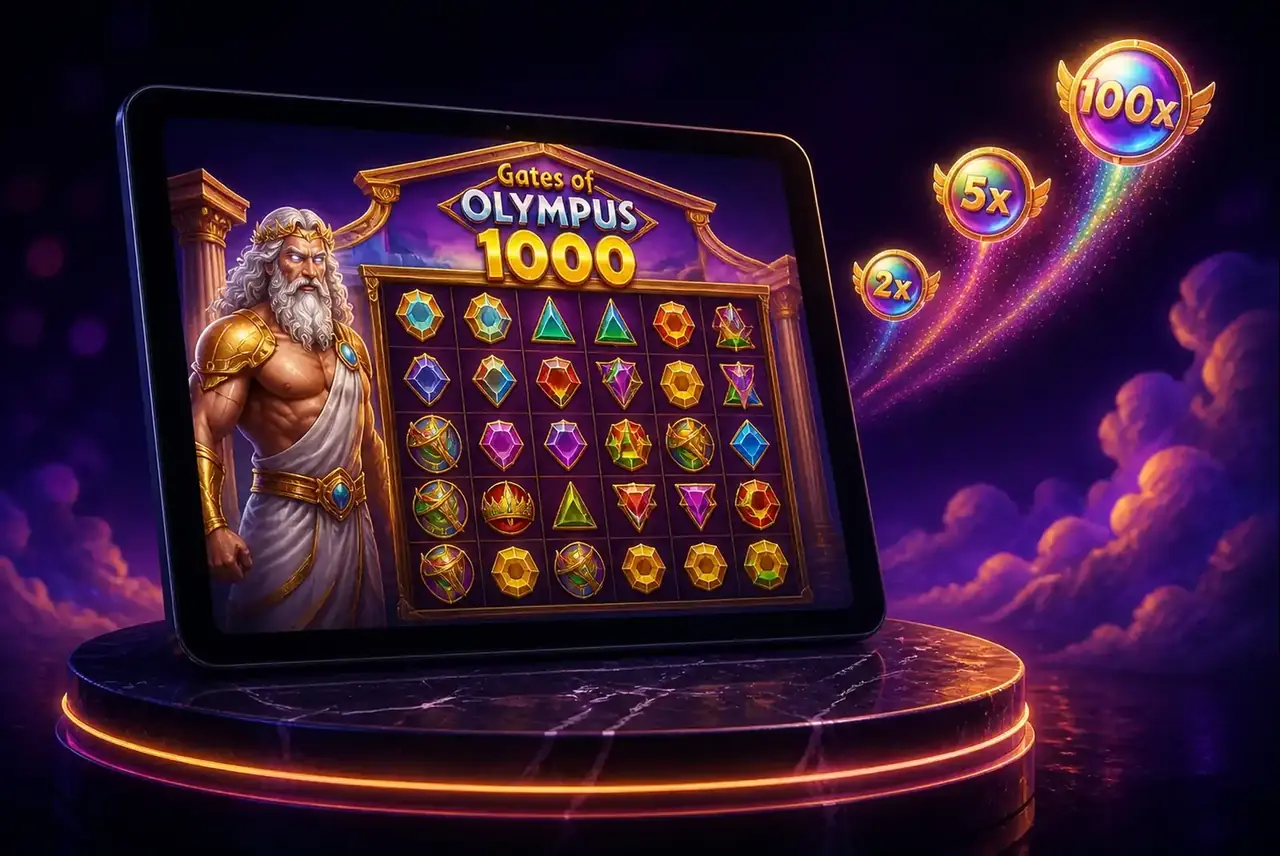 Планшет с демо Gates of Olympus 1000: Зевс и сферы-множители