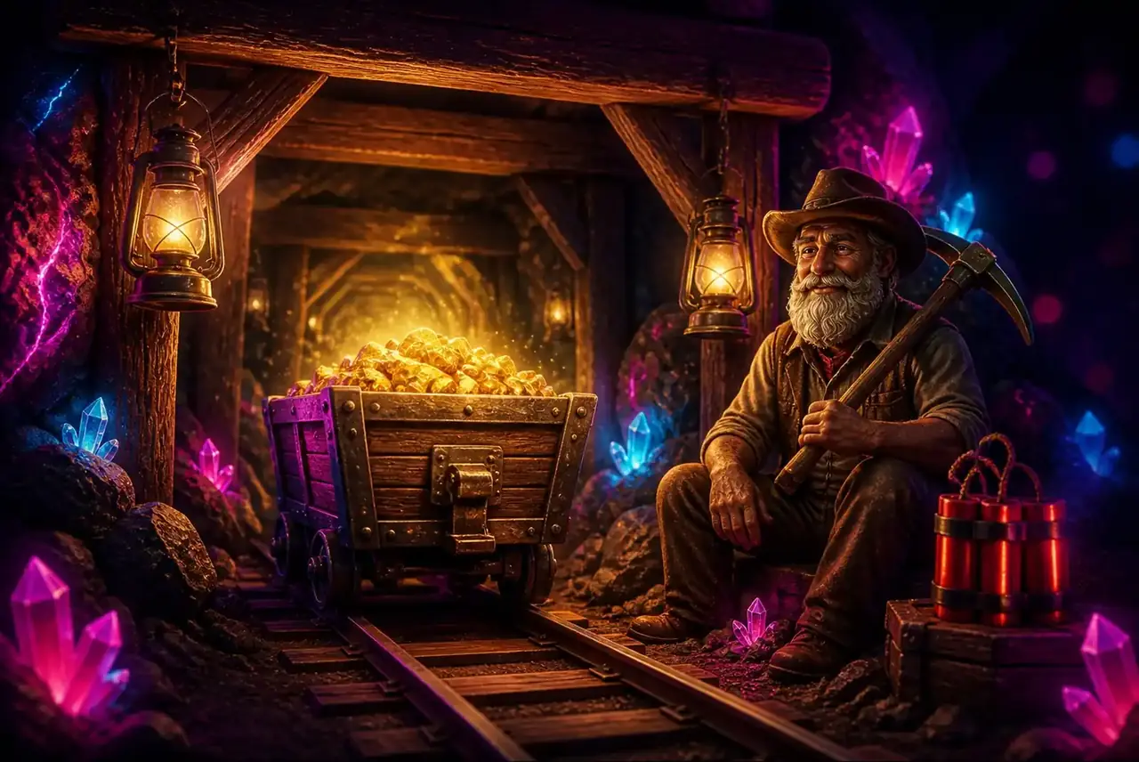 Вход в шахту с вагонеткой самородков — атмосфера слота Gold Rush