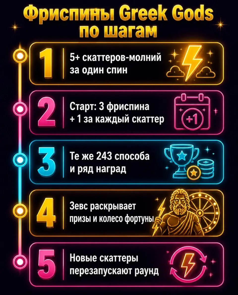 Как запускаются и продлеваются фриспины в Greek Gods