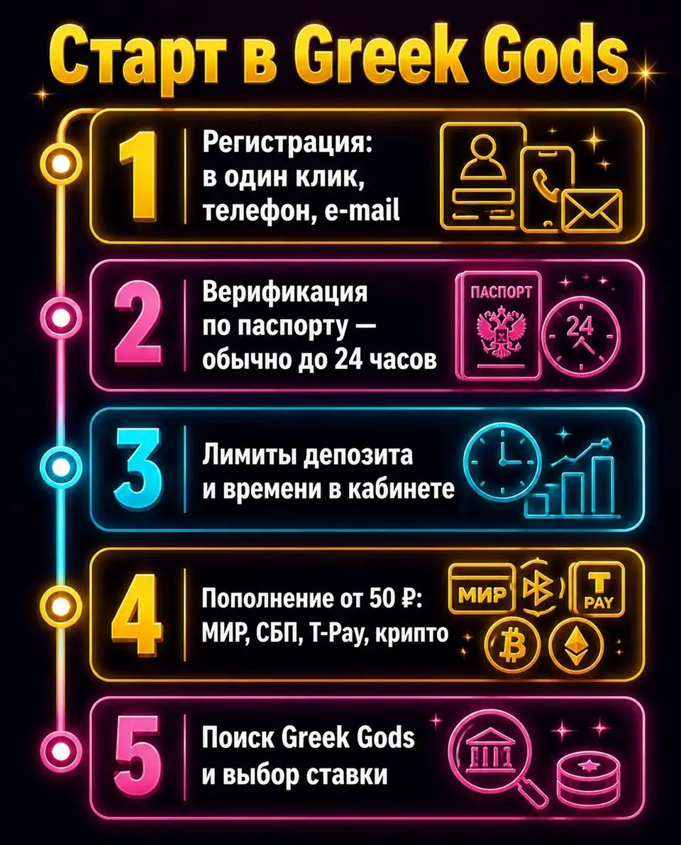Таймлайн: от регистрации до первой ставки в Greek Gods