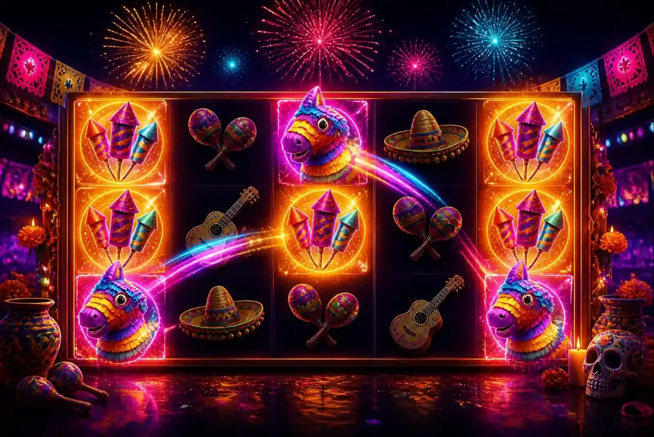 Фриспины Hot Fiesta: липкие блуждающие пиньяты и фейерверки
