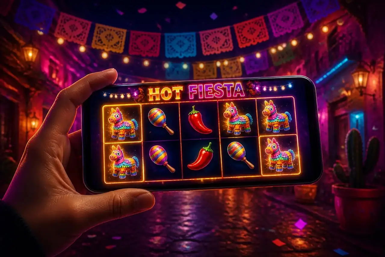 Hot Fiesta на смартфоне на праздничной мексиканской улице