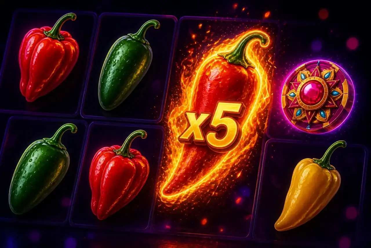 Перцы чили и огненный дикий символ из слота Hot Pepper