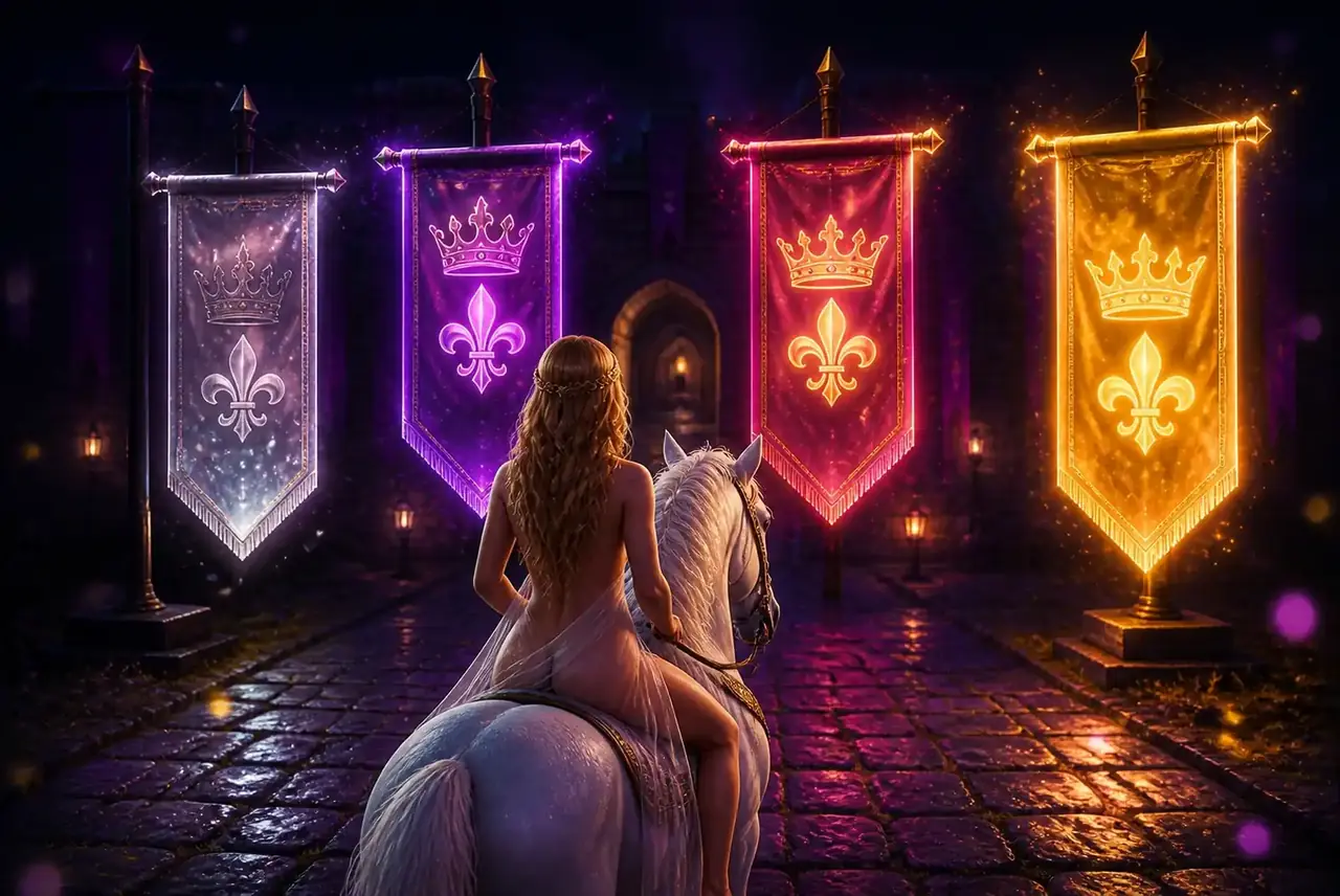 Выбор варианта фриспинов в Lady Godiva: четыре геральдических знамени