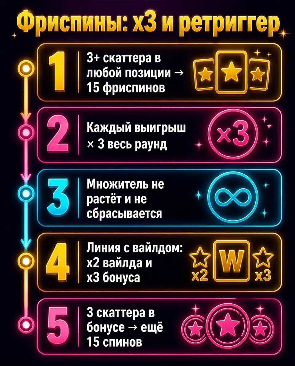 Схема фриспинов Madame Destiny с множителем x3 и ретриггером