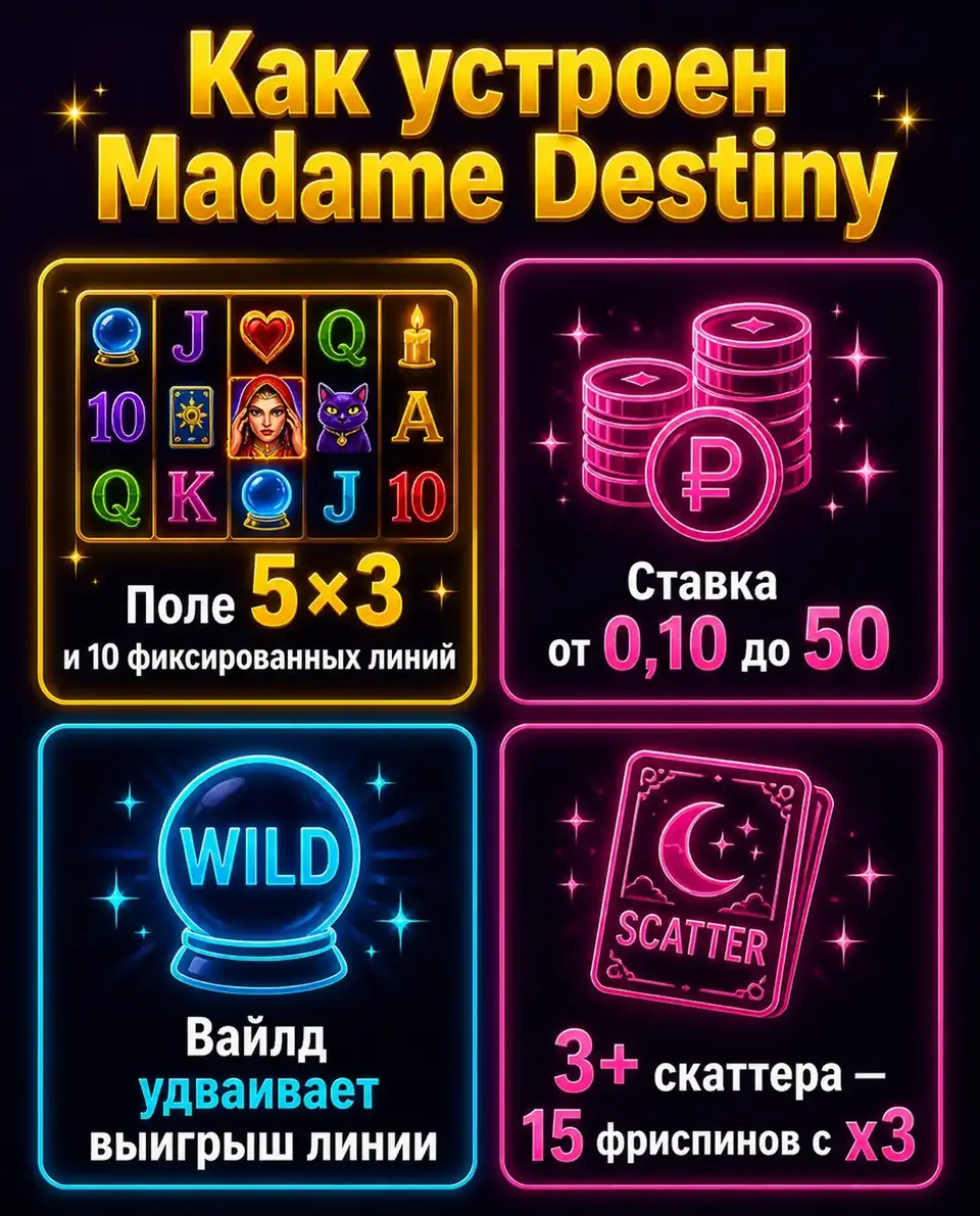 Четыре факта об устройстве классического слота Madame Destiny