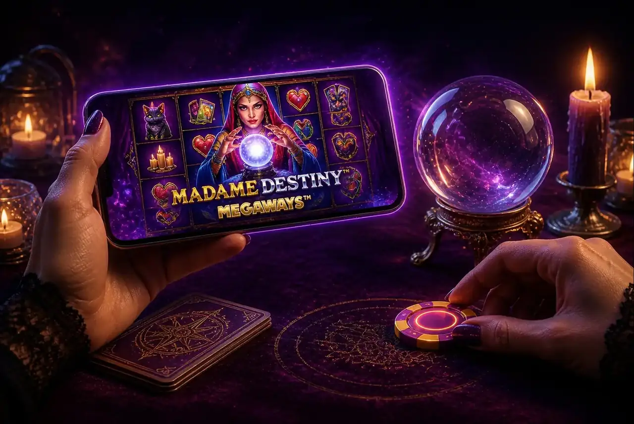 Смартфон с Madame Destiny Megaways и первая фишка у хрустального шара