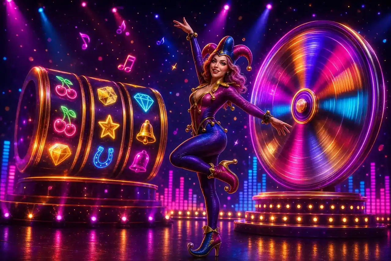 Сцена игрового шоу и музыка перед вращением колеса в Master Joker
