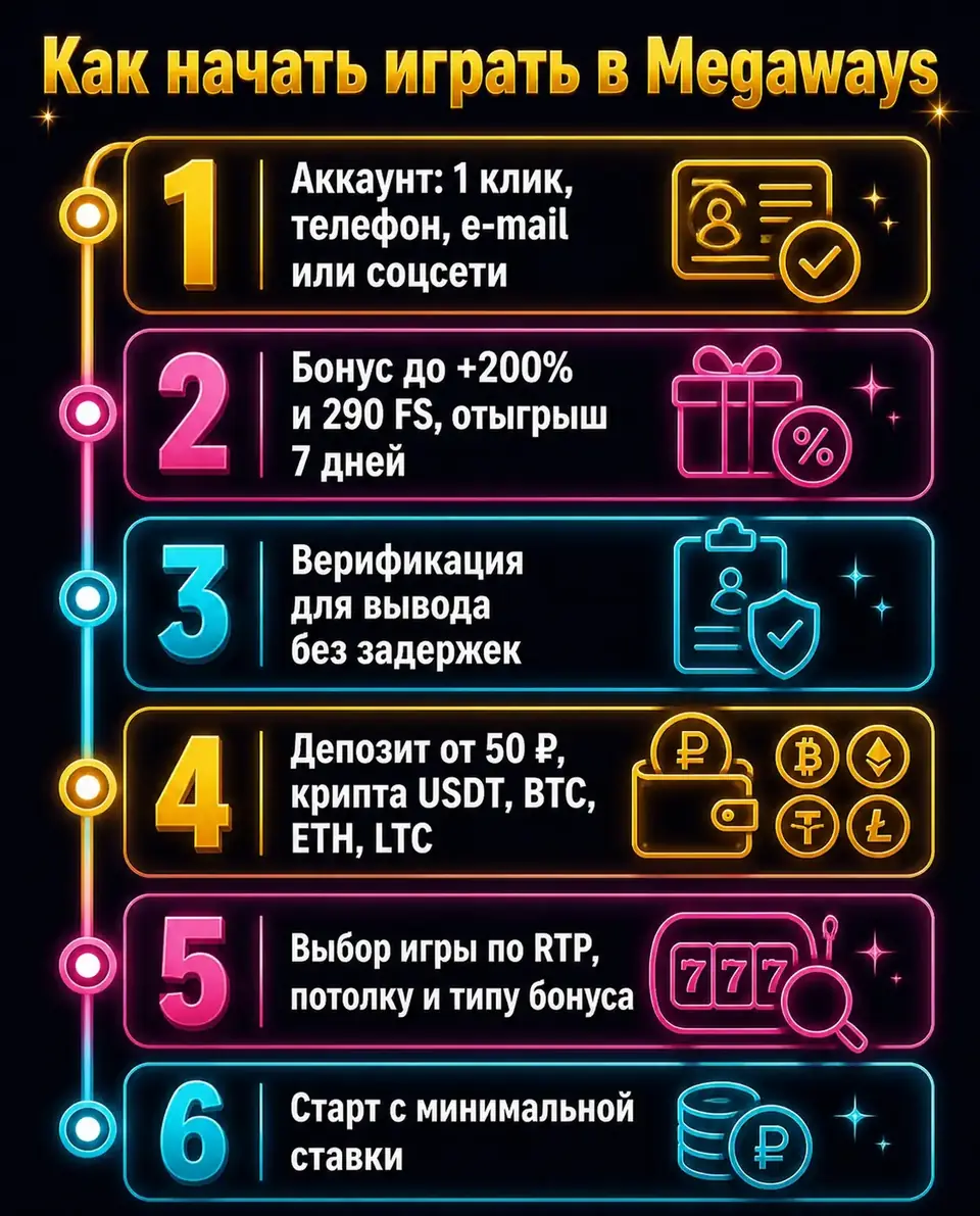 Шаги, чтобы начать играть в слоты Megaways на деньги