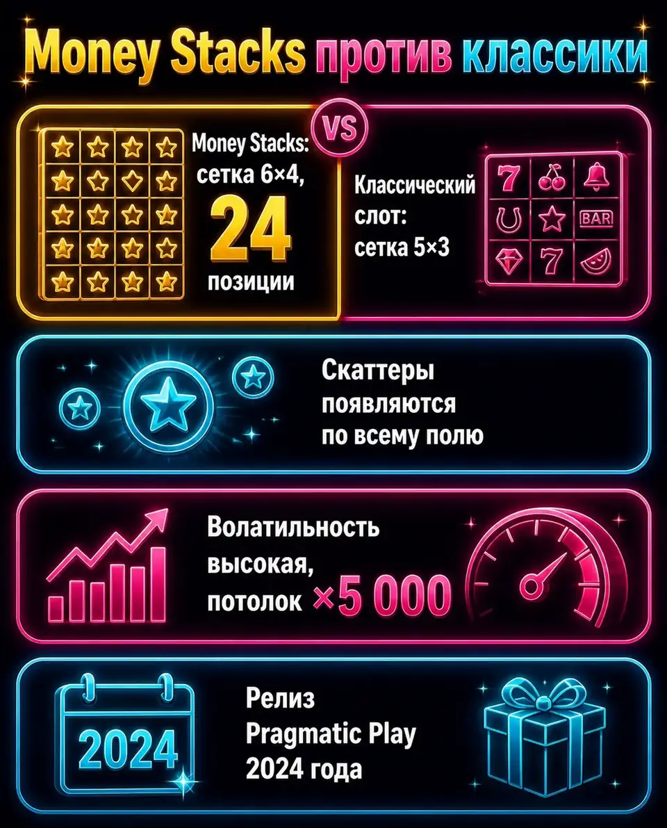 Сравнение сетки 6×4 Money Stacks с классической раскладкой 5×3