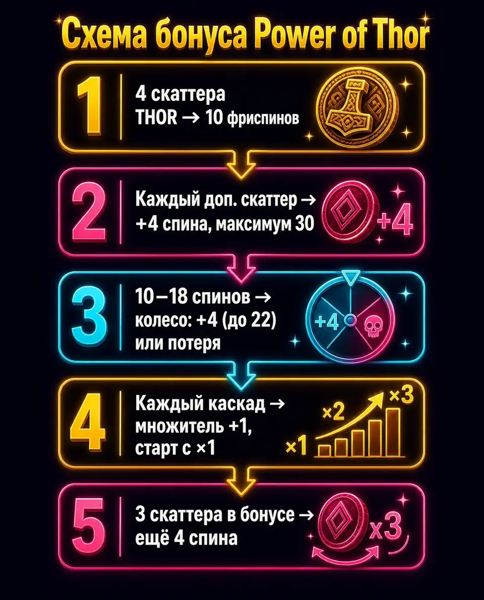 Схема бонусного раунда Power of Thor Megaways с колесом риска