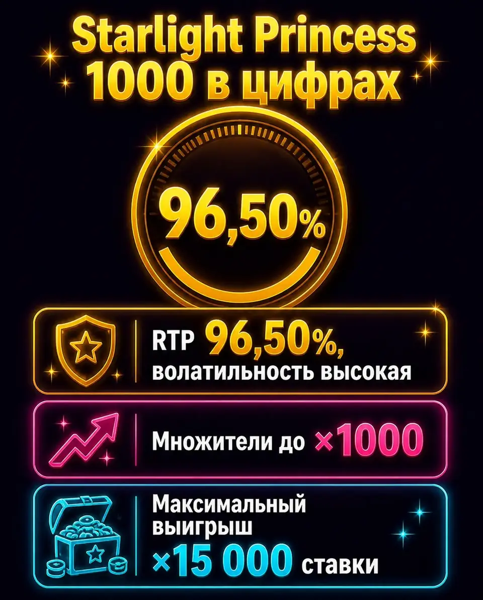 RTP, множители и максимальный выигрыш Starlight Princess 1000