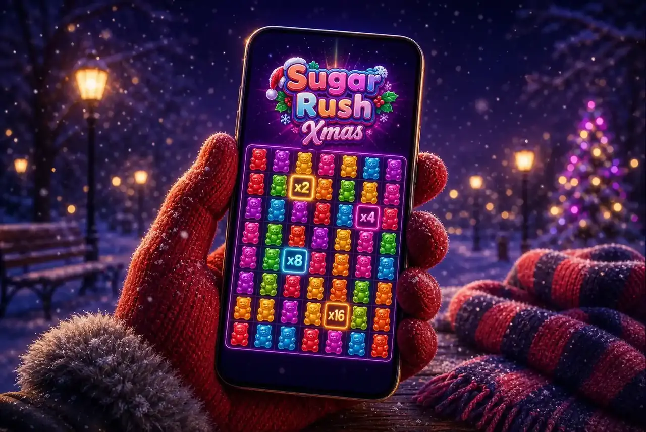 Sugar Rush Xmas на смартфоне в зимнем парке
