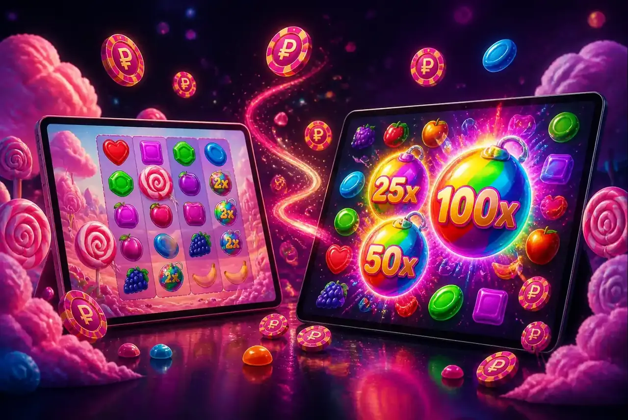 Сравнение бомб в демо Sweet Bonanza и Sweet Bonanza 1000