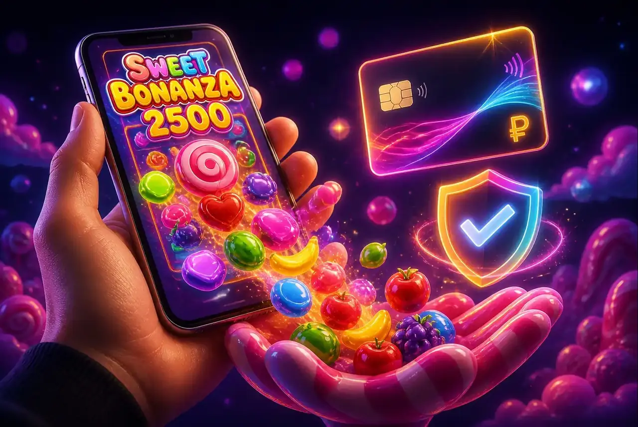 Смартфон со слотом Sweet Bonanza 2500 и потоком конфет