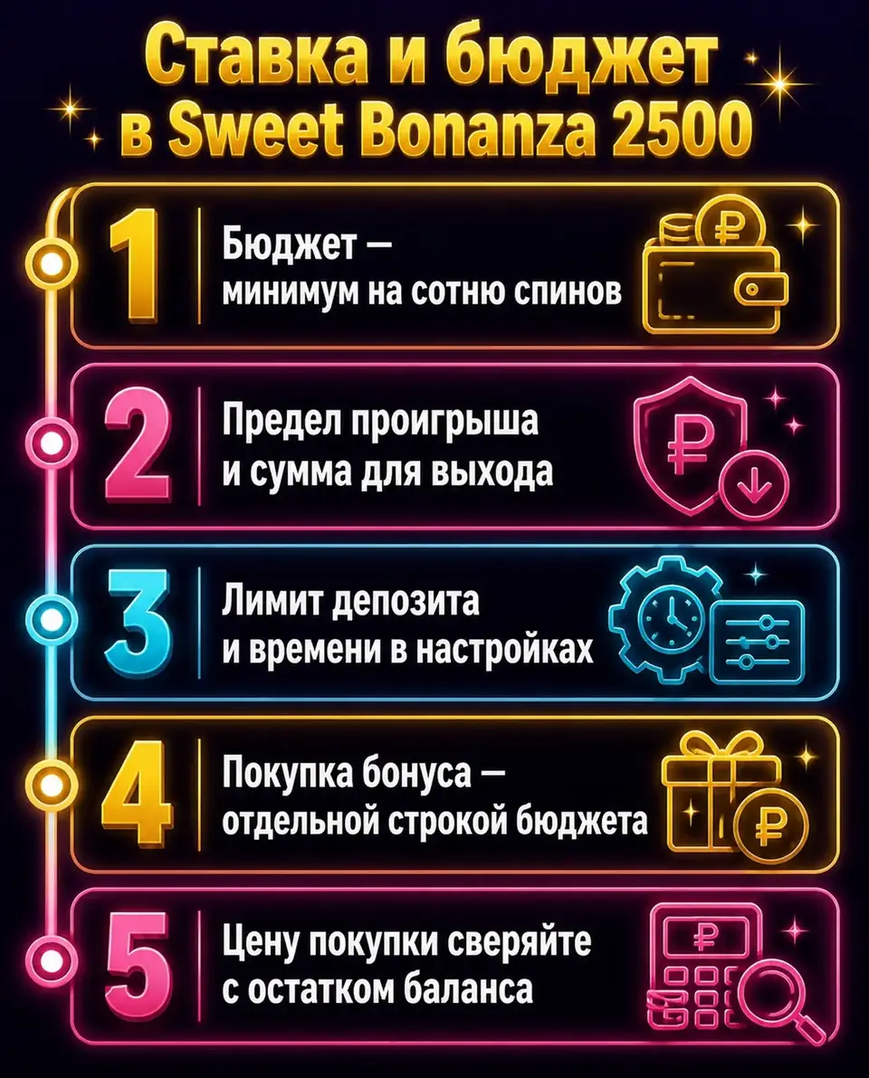Пошаговый план ставки и бюджета для Sweet Bonanza 2500