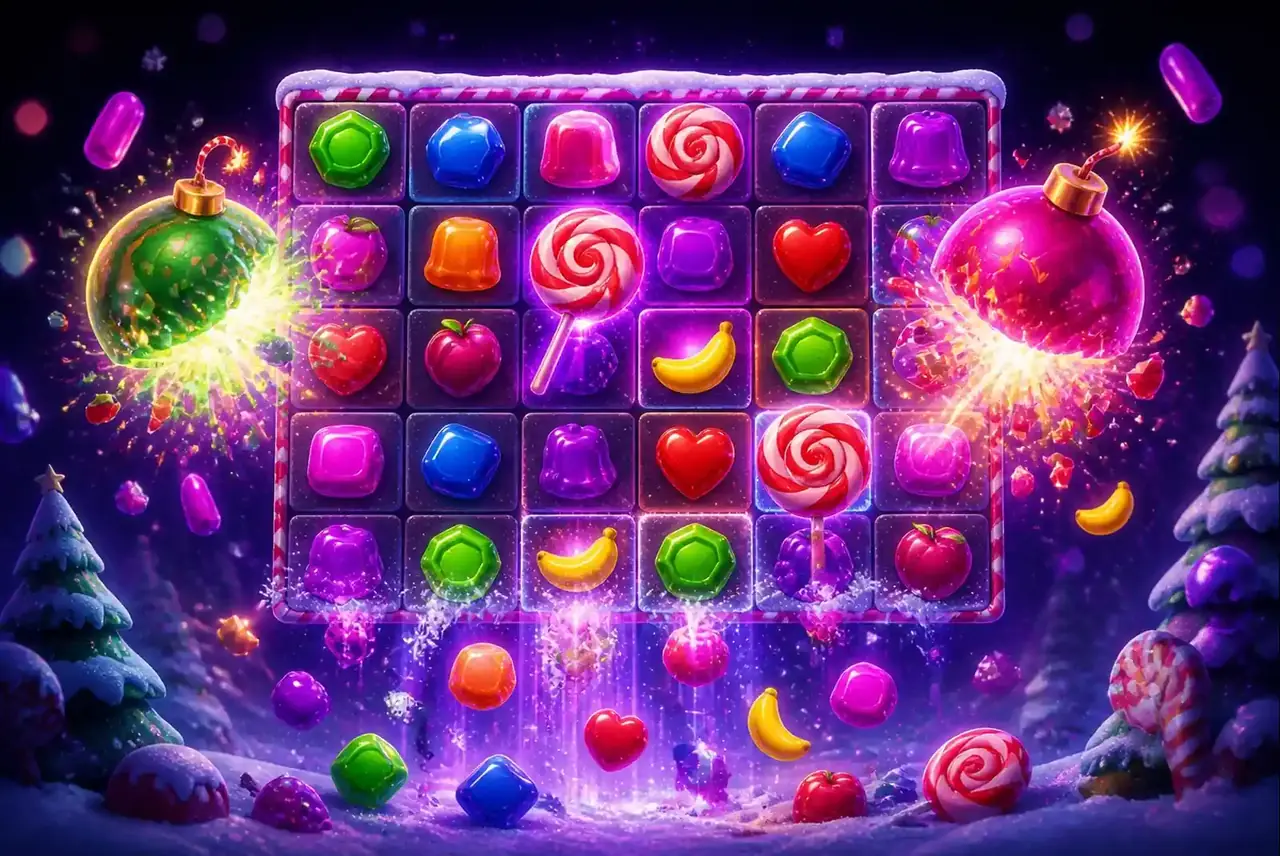 Бомбы-множители взрываются во фриспинах Sweet Bonanza Xmas