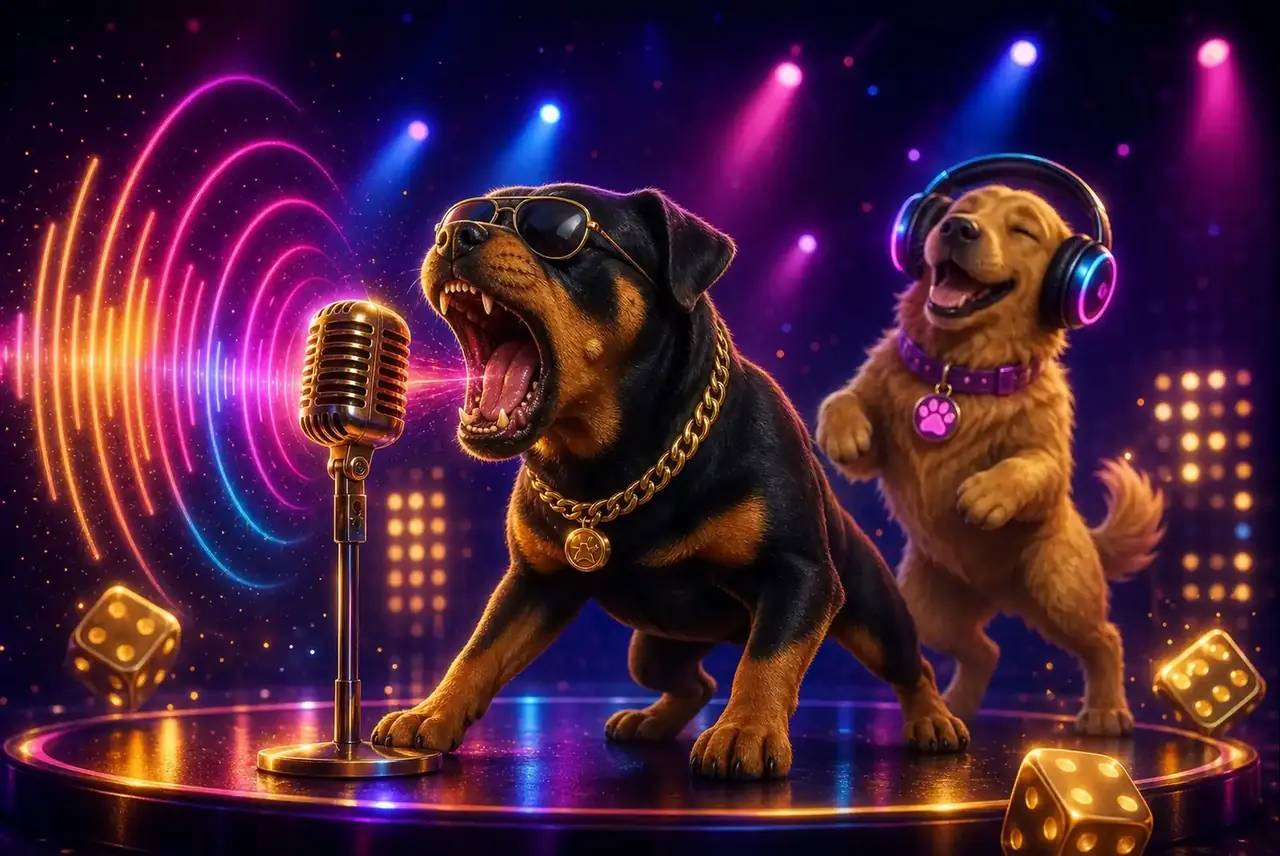 Ротвейлер лает в микрофон — звук The Dog House Dice Show