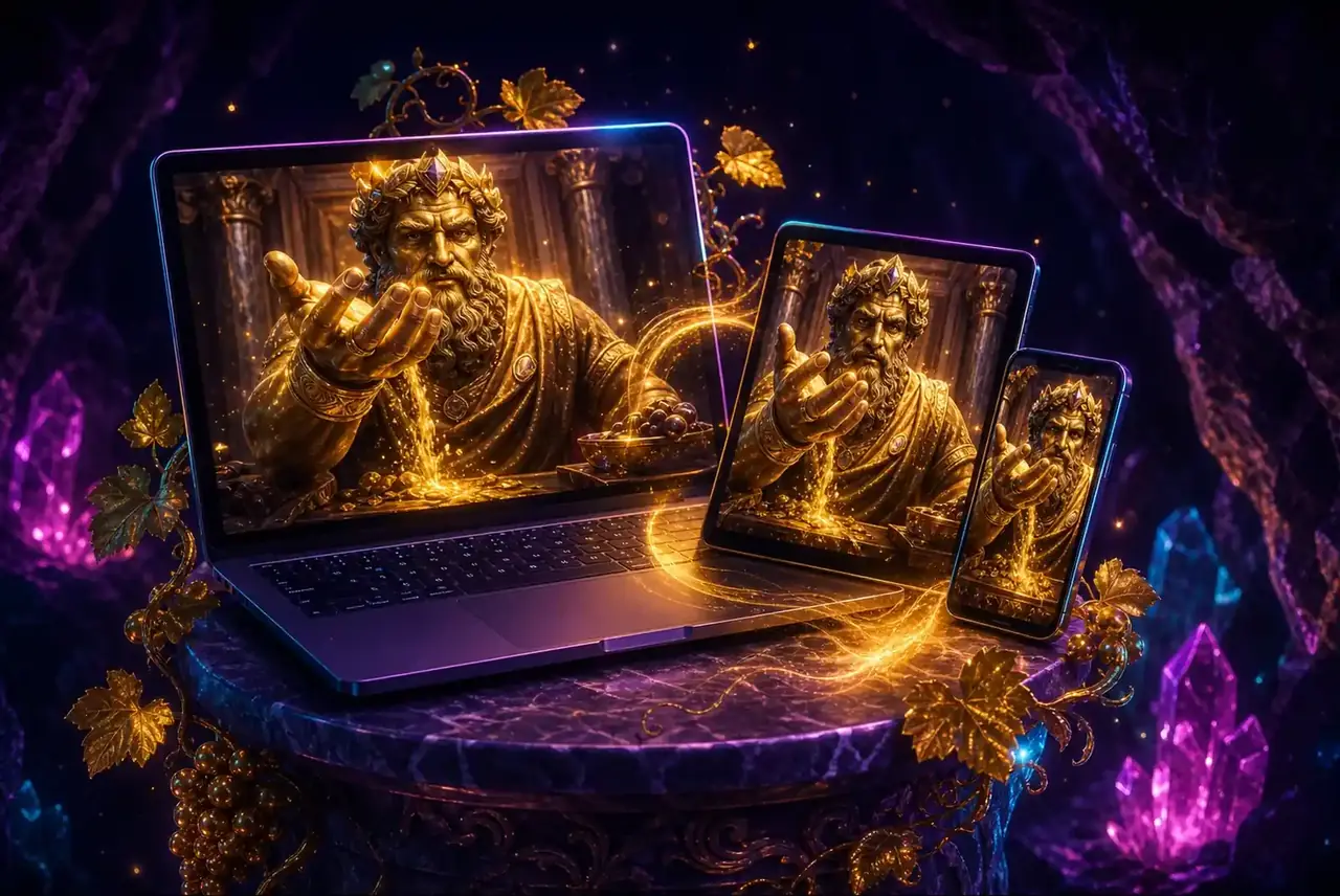 Ноутбук, планшет и смартфон на мраморном постаменте с The Hand of Midas