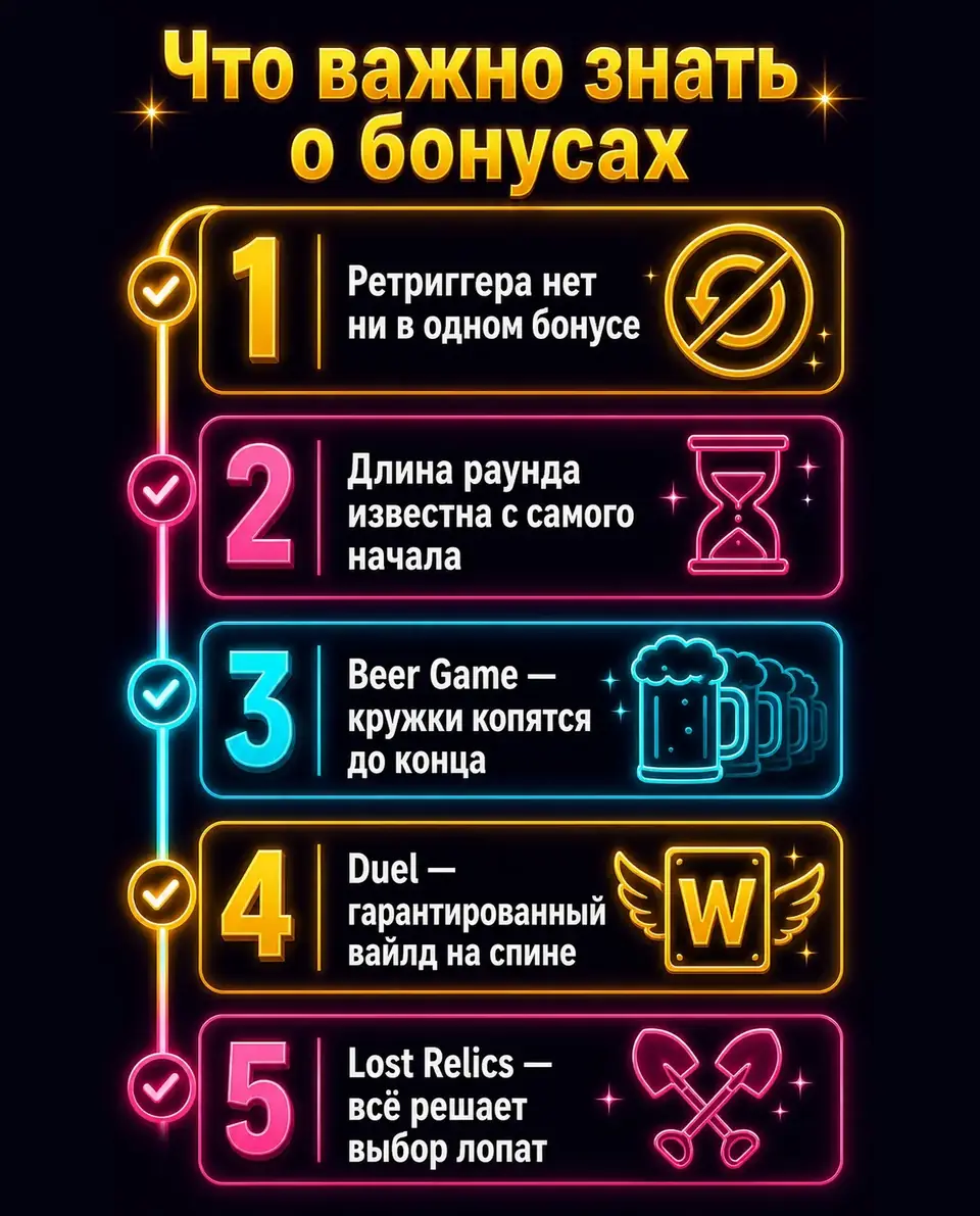 Чек-лист особенностей трёх бонусов Wild West Duels