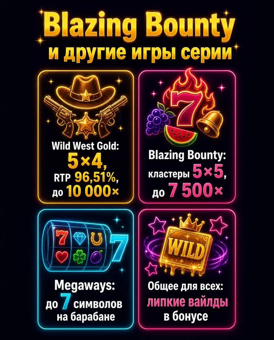 Сравнение Blazing Bounty с другими слотами серии Wild West Gold