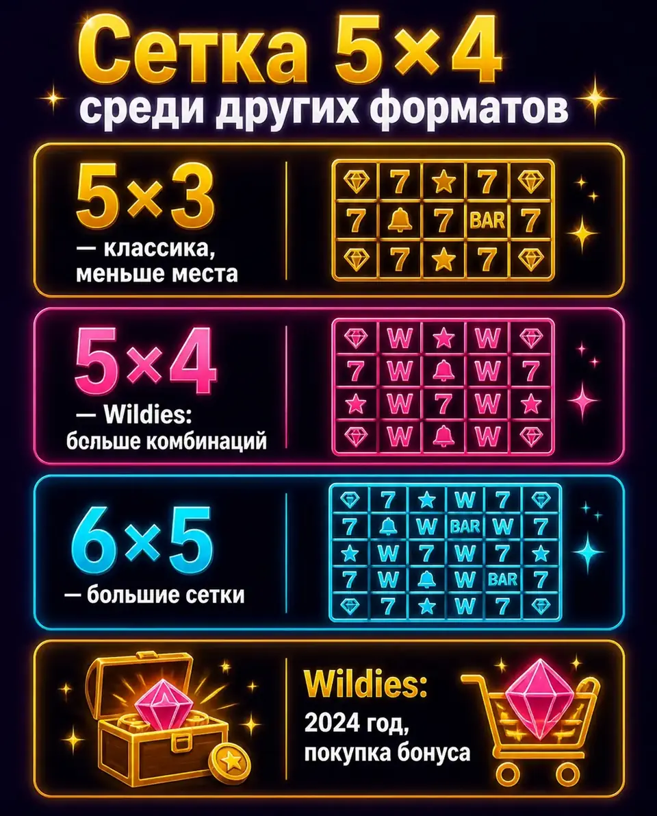 Сравнение сетки Wildies 5×4 с форматами 5×3 и 6×5