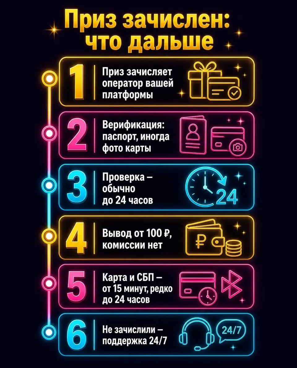 Чек-лист получения и вывода приза Drops & Wins