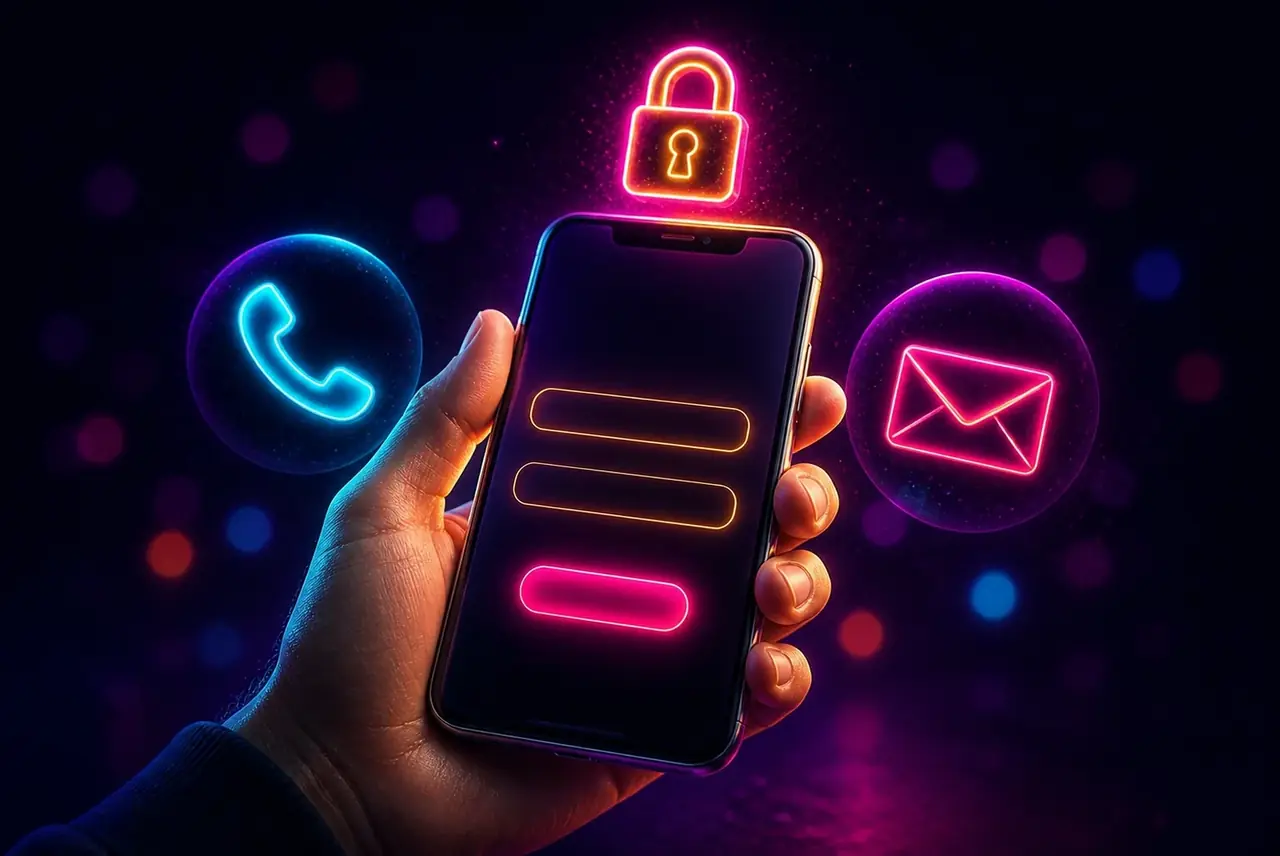 Смартфон с формой входа по телефону или e-mail